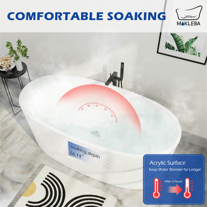 Mokleba 59&quot; Acrylic Modern Bathtub Oval Shape Freestanding Soaking Tub
