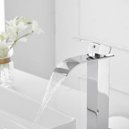 Waterfall Single Hole Single Handle Bathroom Sink Faucet With Pop-up Drain Assembly