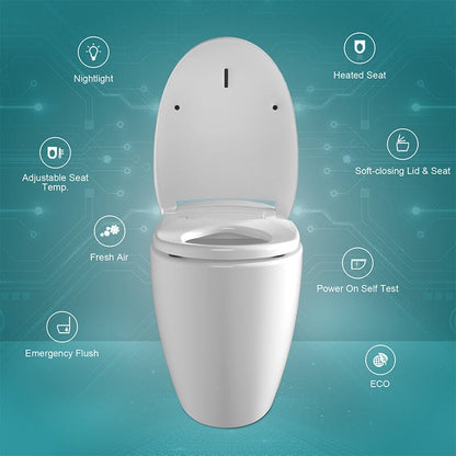 One-Piece Elongated Floor Smart Toilet with Seat Heating and Automatic Flushing