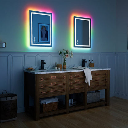 RGB LED Light Bathroom Vanity Mirror Small Rectangular Frameless Anti Fog