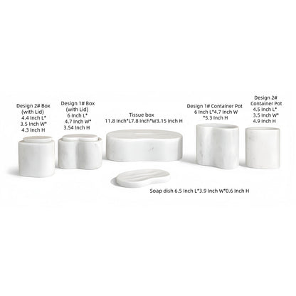 6 piece White marble bath accessories set dimension