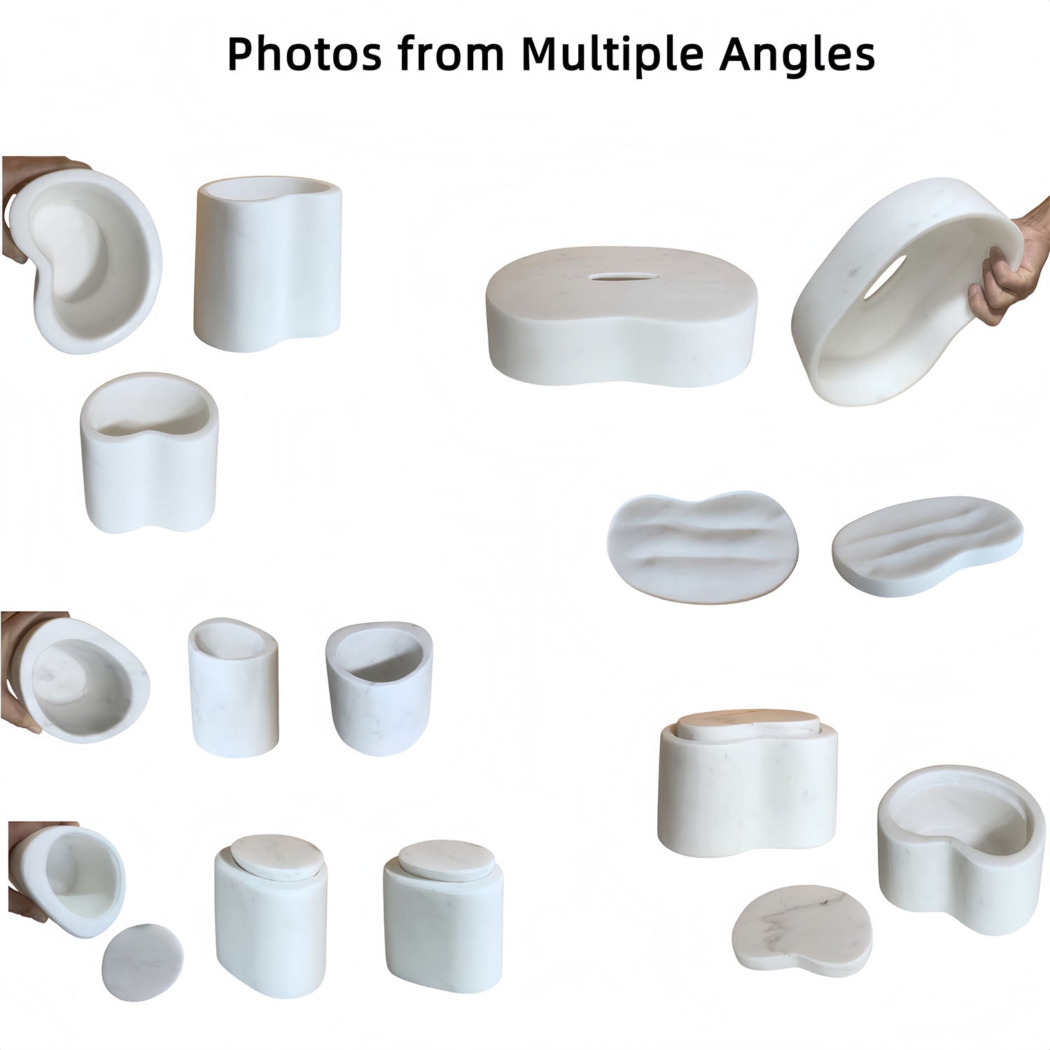 6 piece white marble bathroom accessories set photos in multiple angles
