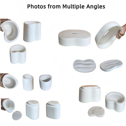 6 piece white marble bathroom accessories set photos in multiple angles