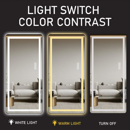 64"x21" Black LED Full Length Mirror with Dimmer, 3 Color Temperatures