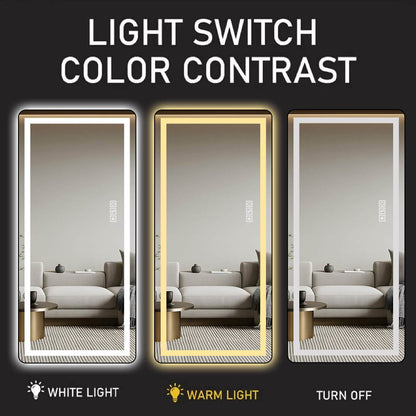 64"x21" Black LED Full Length Mirror with Dimmer, 3 Color Temperatures