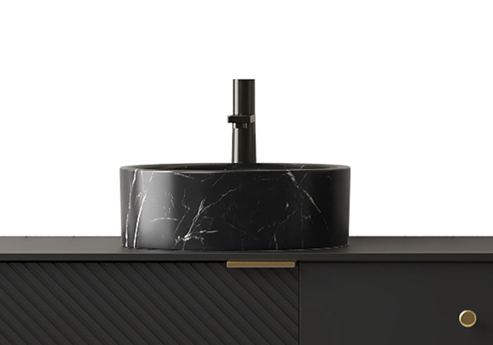 Round Matte Black Ceramic Above-Counter Vessel Sink with Stone Pattern Durable ceramic construction Above-counter design