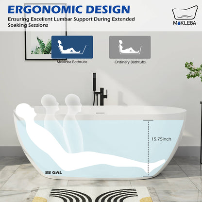 178x58 cm ovale Acryl-Badewanne freistehend