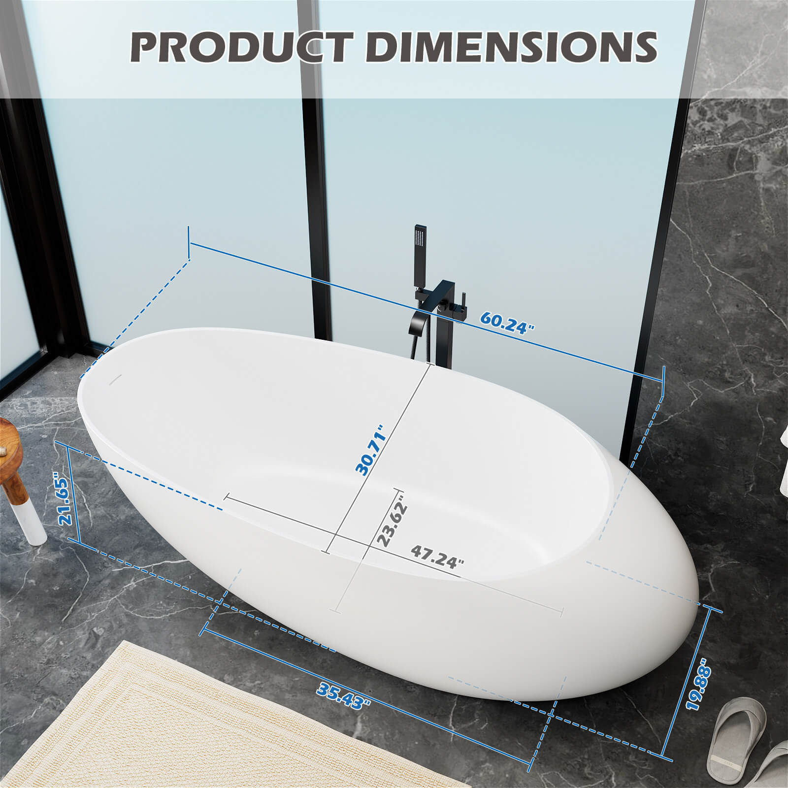 71&quot; Ergonomically Designed Luxury Solid Surface Bathtub