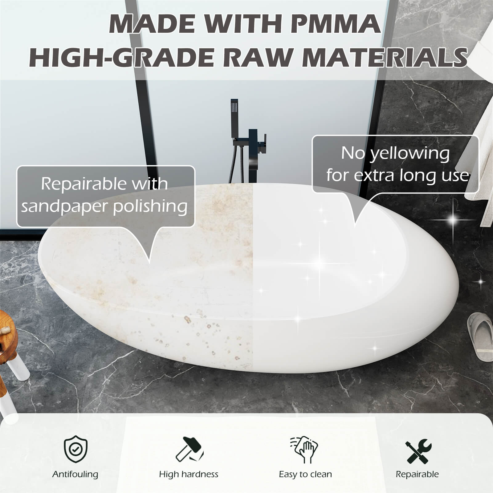 71 inch Ergonomically Designed Luxury Solid Surface Tub Before and After
