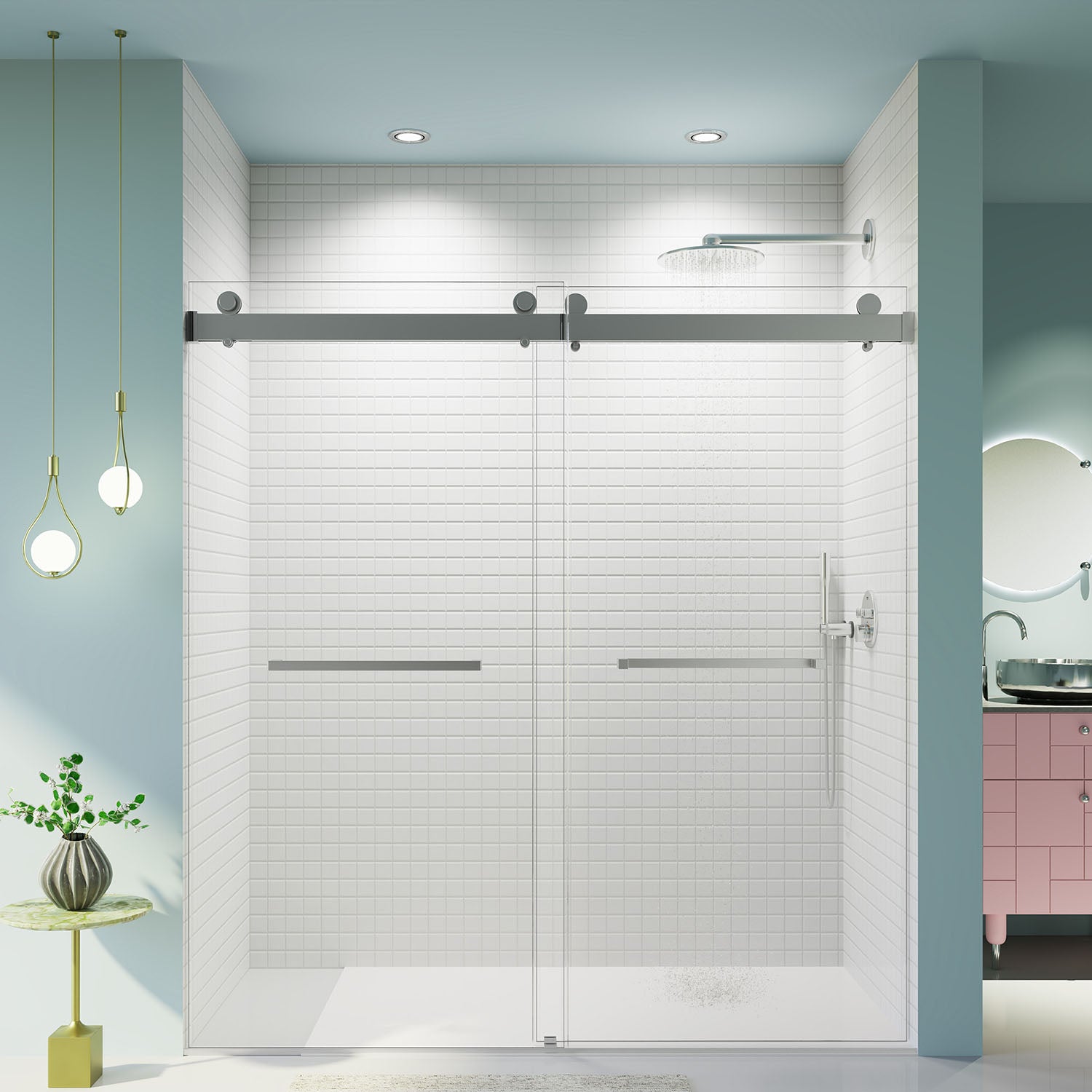 72 IN x 76 IN Chrome Double Sliding Soft Close Shower Door