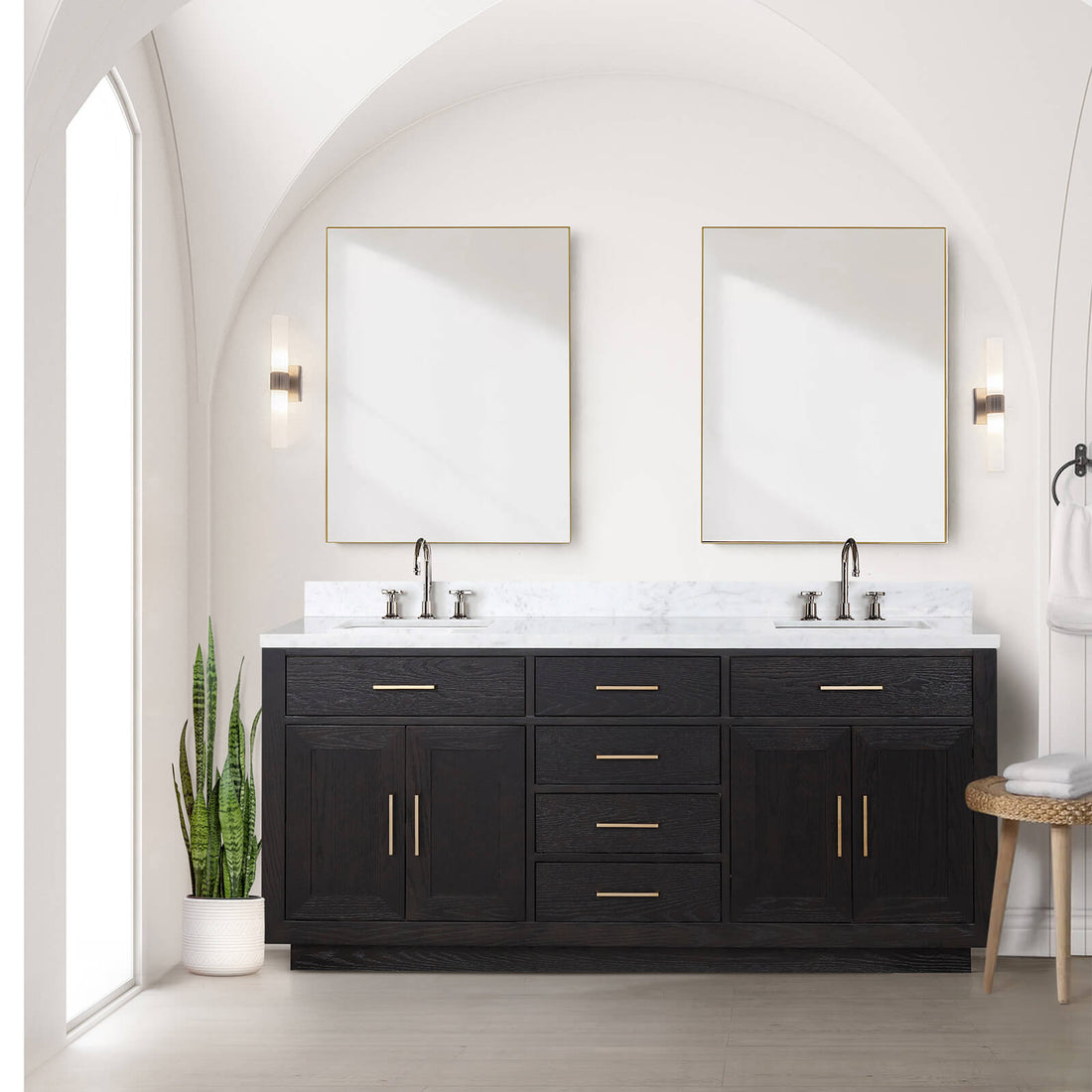 72" Black Oak Bathroom Vanity with Toe Kick