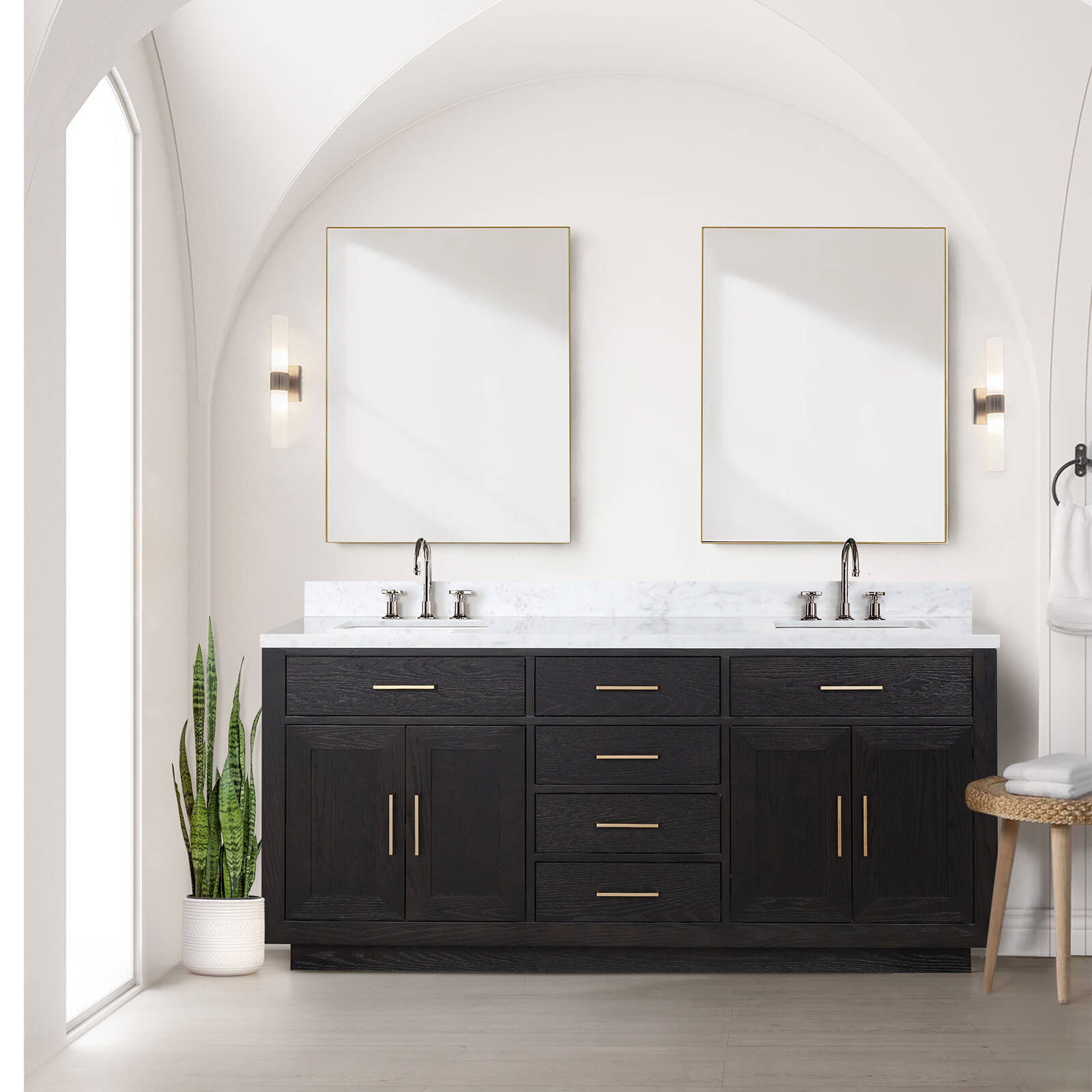 72&quot; Black Oak Bathroom Vanity with Toe Kick