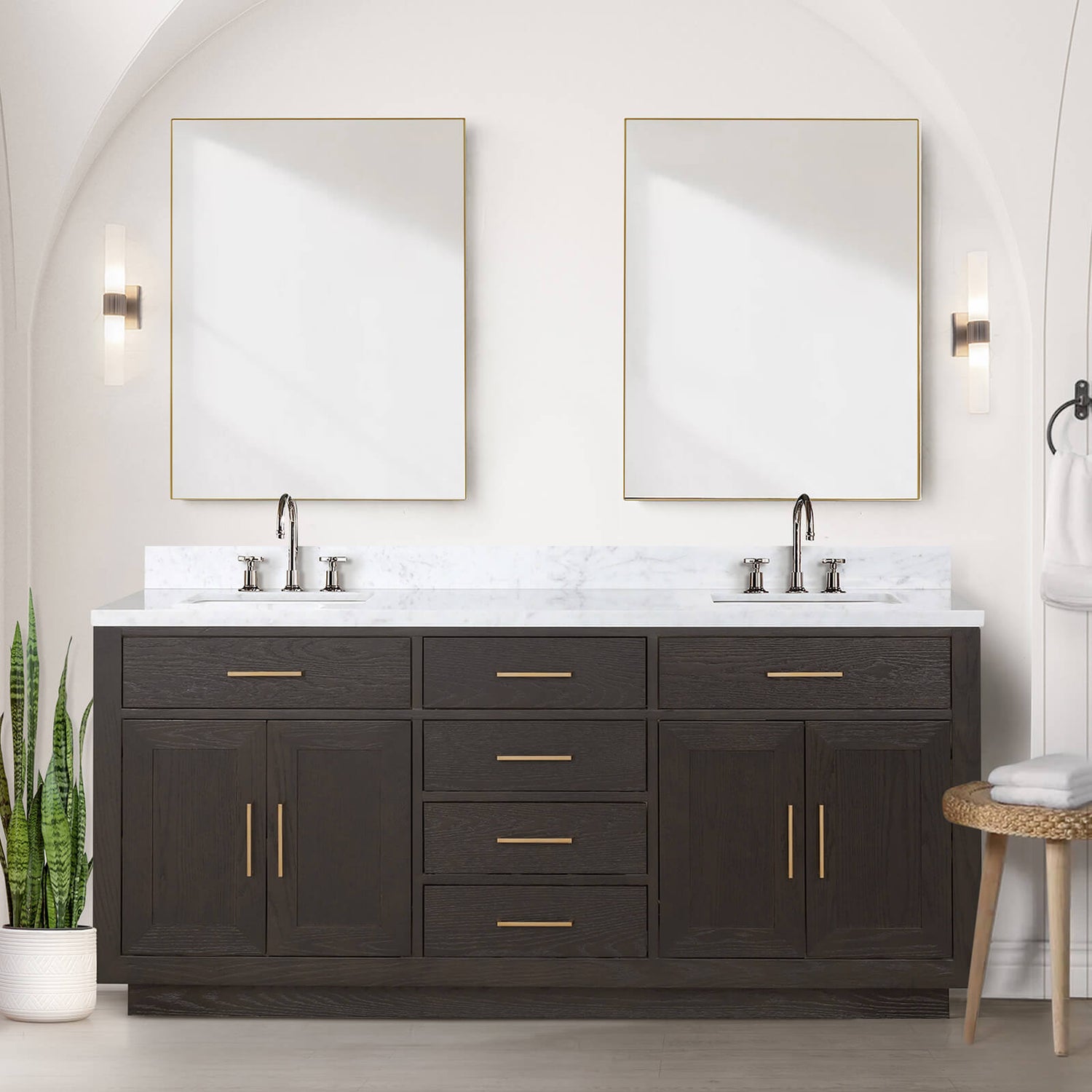 72 in Brown Oak Bathroom Vanity with Toe Kick