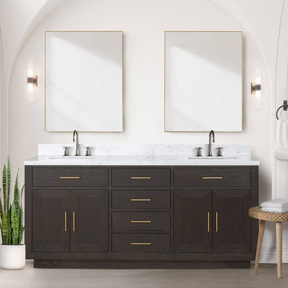 72 in Brown Oak Bathroom Vanity with Toe Kick