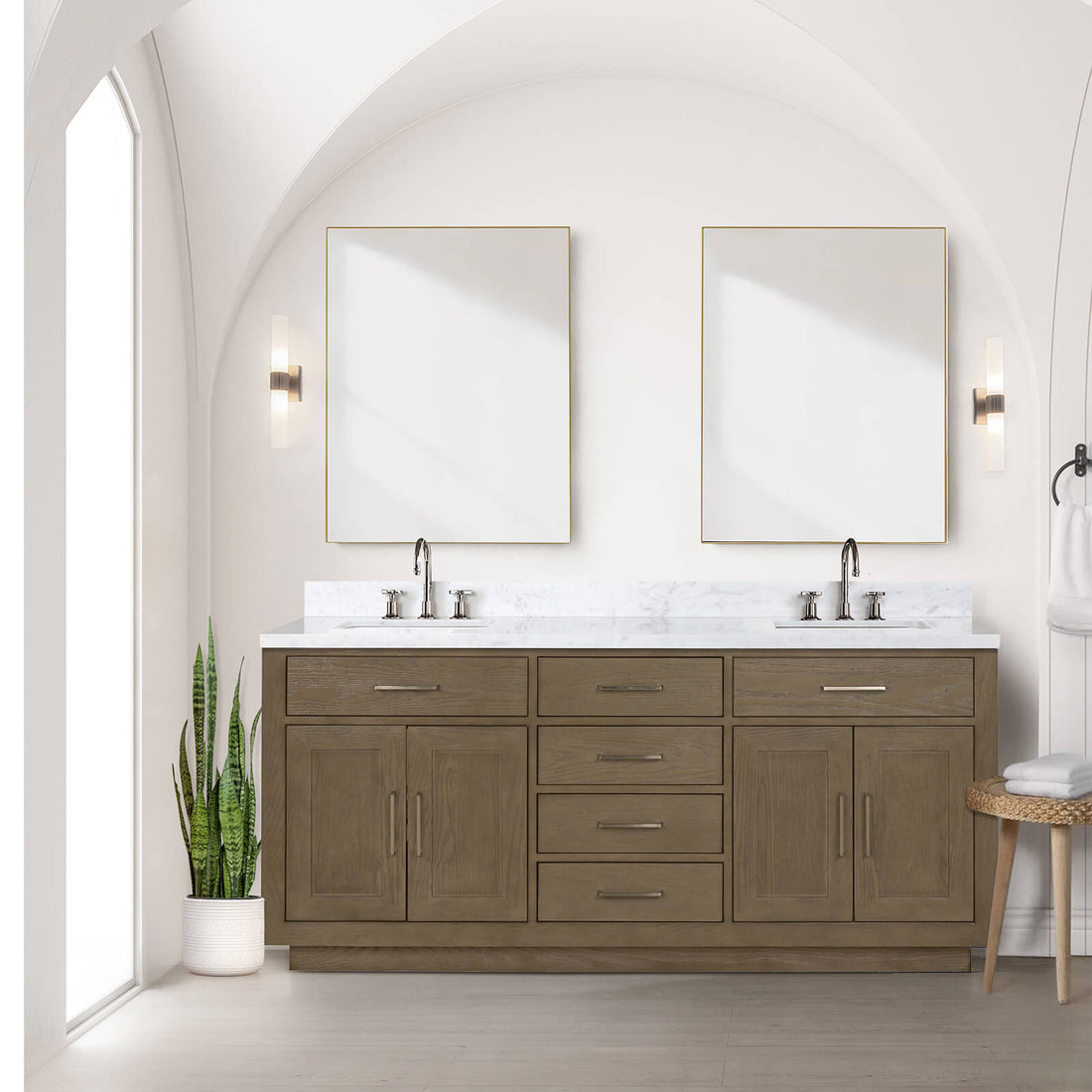 72 in Gray Oak Bathroom Vanity with Toe Kick
