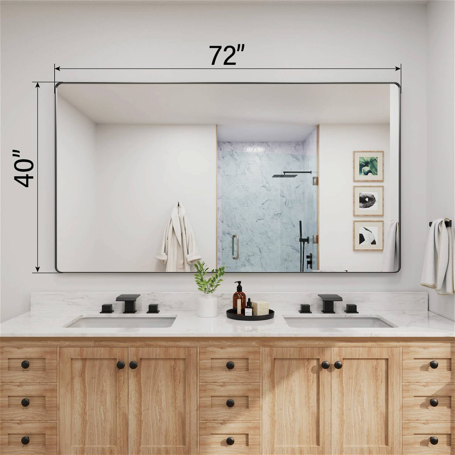 72 x 40 inches oversized black framed rectangular bathroom mirror