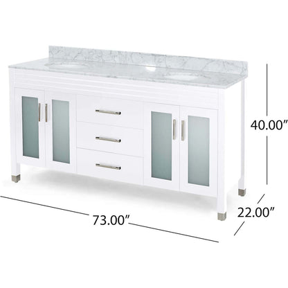 73 inch Oversized Double Sink Vanity with Marble Countertop Overall Dimensions