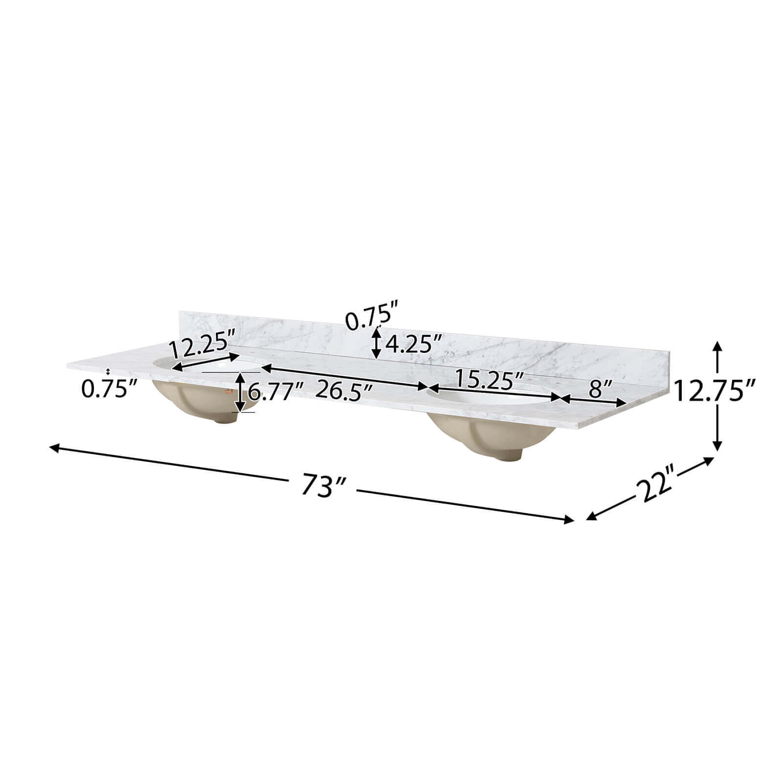 73 inch extra large double sink vanity marble countertop dimensions and specifications