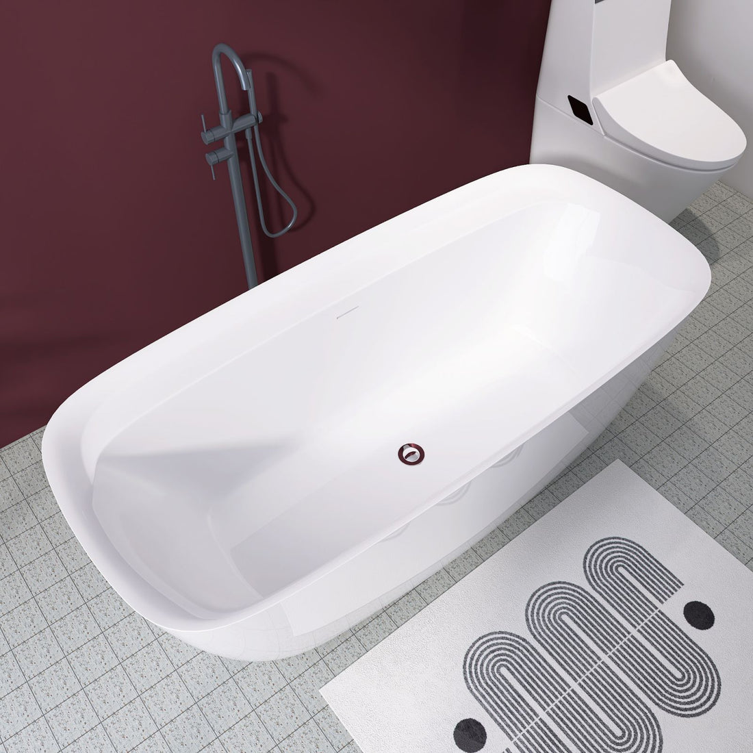 67" acrylic wide edge deck bathtub with 120° backrest design