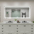 77x36 inch LED bathroom mirror with edge lighting and touch control buttons at the bottom center