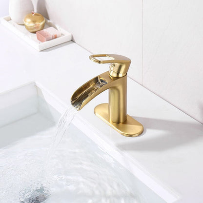 Waterfall Single Hole Single-Handle Bathroom Sink Faucet with Pop-up Drain Assembly