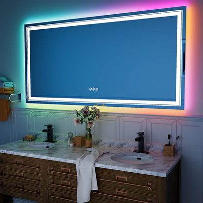 RGB LED Light Bathroom Vanity Mirror Large Rectangular Frameless Anti Fog