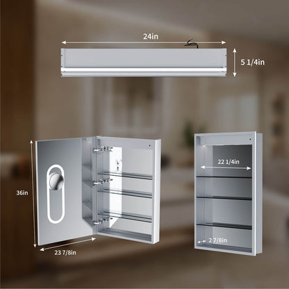 24" x 36" Medicine Cabinet with Mirror, Right Single Door, LED Bathroom Cabinet with Storage, Anti-Fog &amp; Adjustable Shelves