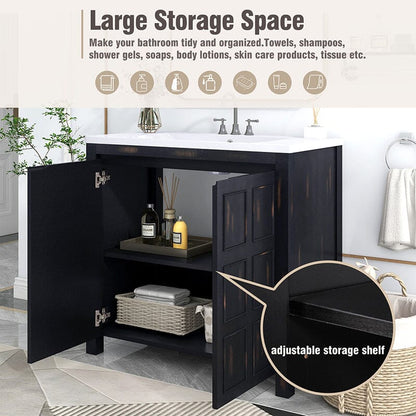 Solid wood 36&quot; bathroom cabinet with concealed handles and spacious storage