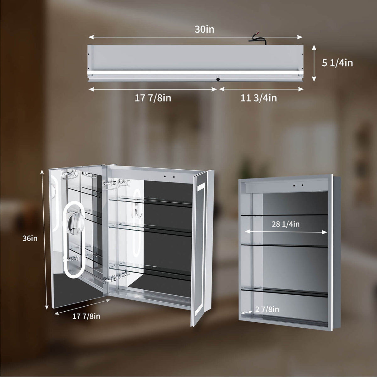 30" x 36" Double Door LED Medicine Cabinet with Mirror, Lighted Bathroom Storage Cabinet with Outlets, USB &amp; Adjustable Shelves