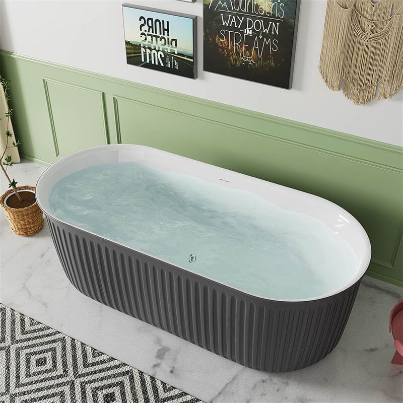 Mokleba 67" Oval Acrylic Fluted Bathtub Double Ended Freestanding Soaking Tub