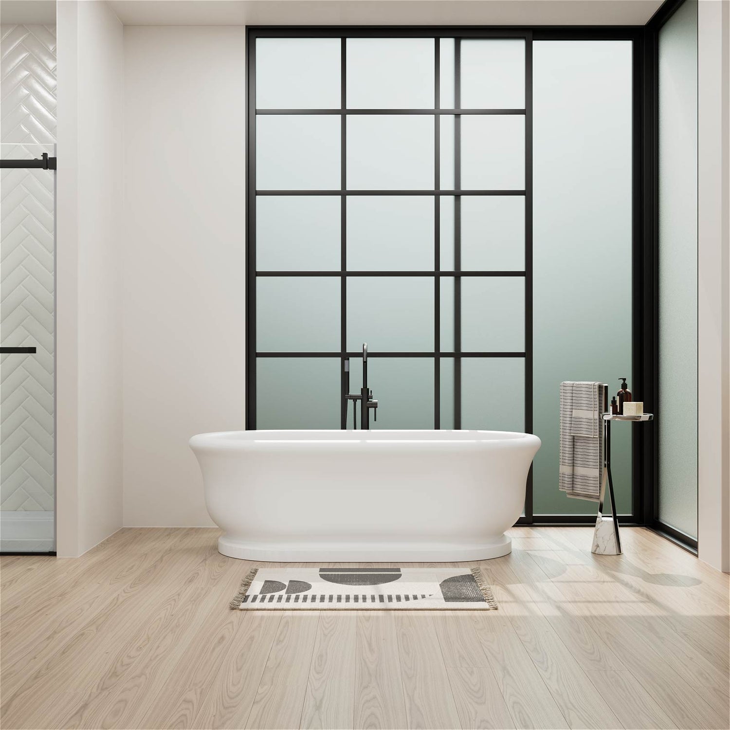 67" Matte White French Vintage Freestanding Pedestal Tub in Solid Surface