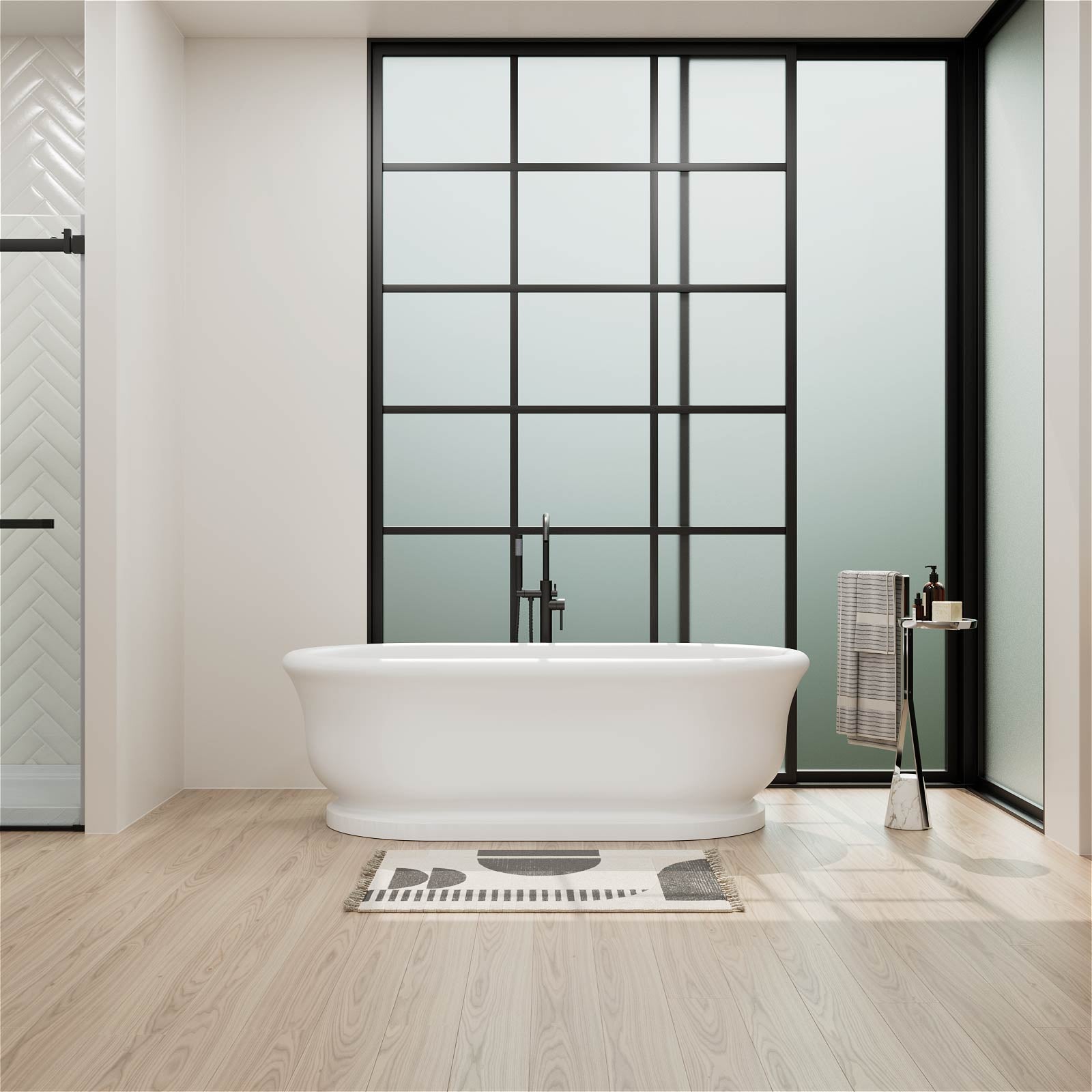67" Matte White French Vintage Freestanding Pedestal Tub in Solid Surface