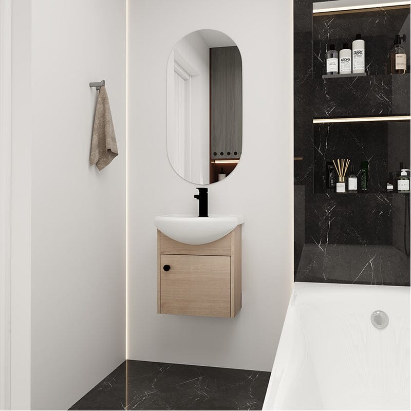 18 Inch Small Size Bathroom Vanity With Ceramic Sink, Wall Mounting Design
