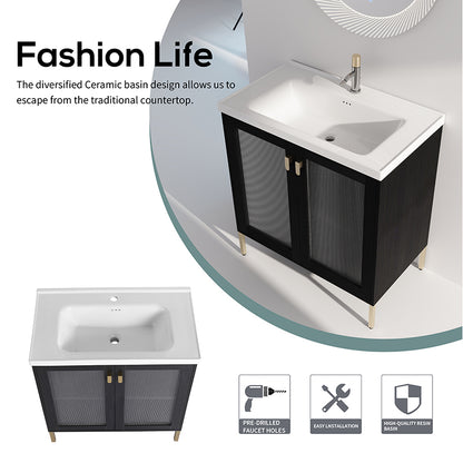 32 Inch Freestanding Bathroom Vanity with Ceramic Sink, Soft Closing Door