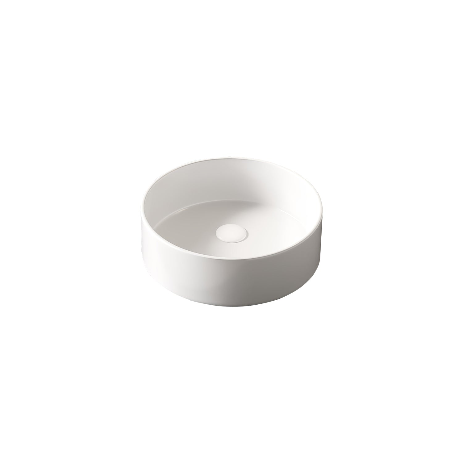 Round White Ceramic Above-Counter Vessel Bathroom Sink interior drain hole smooth white finish