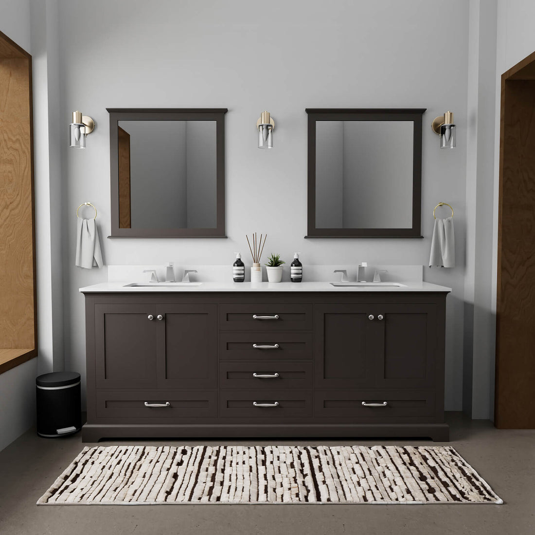 80 inch Espresso Vanity with White Quartz Top and Backsplash
