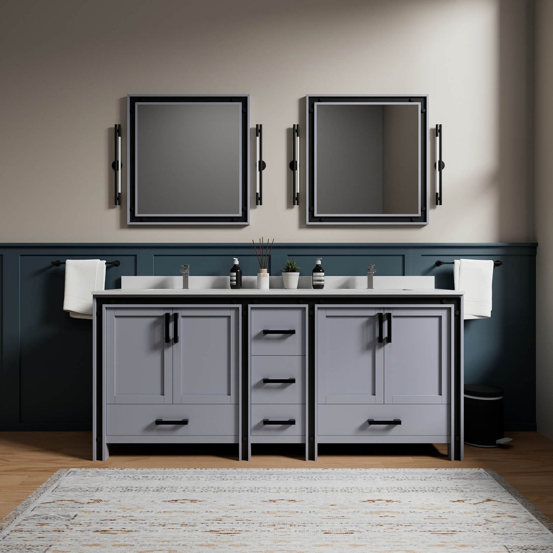 80 inch Gray Freestanding Vanity with Ample Storage Space