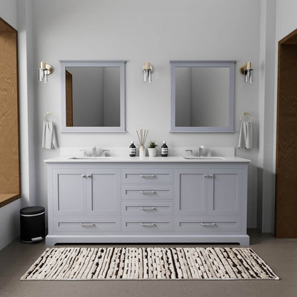 80 inch Gray Vanity with White Quartz Top and Backsplash