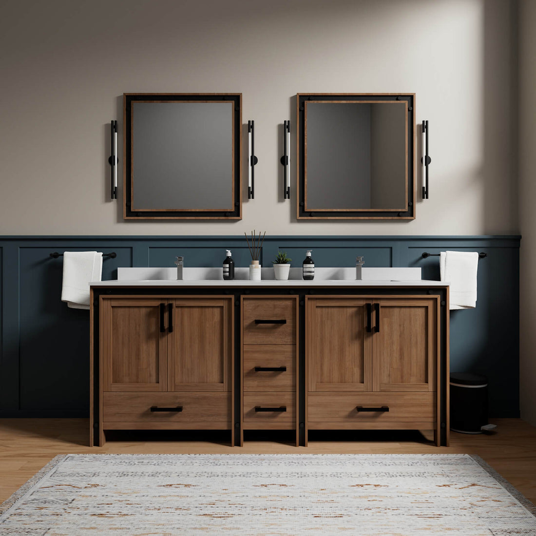 80 inch Natural Wood Freestanding Vanity with Ample Storage Space