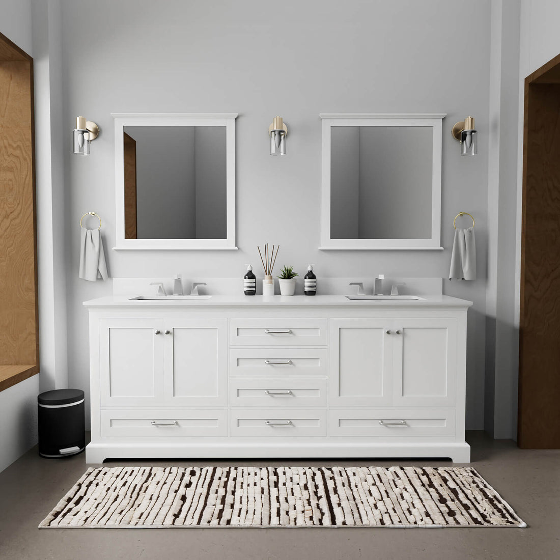 80 inch White Vanity with White Quartz Top and Backsplash