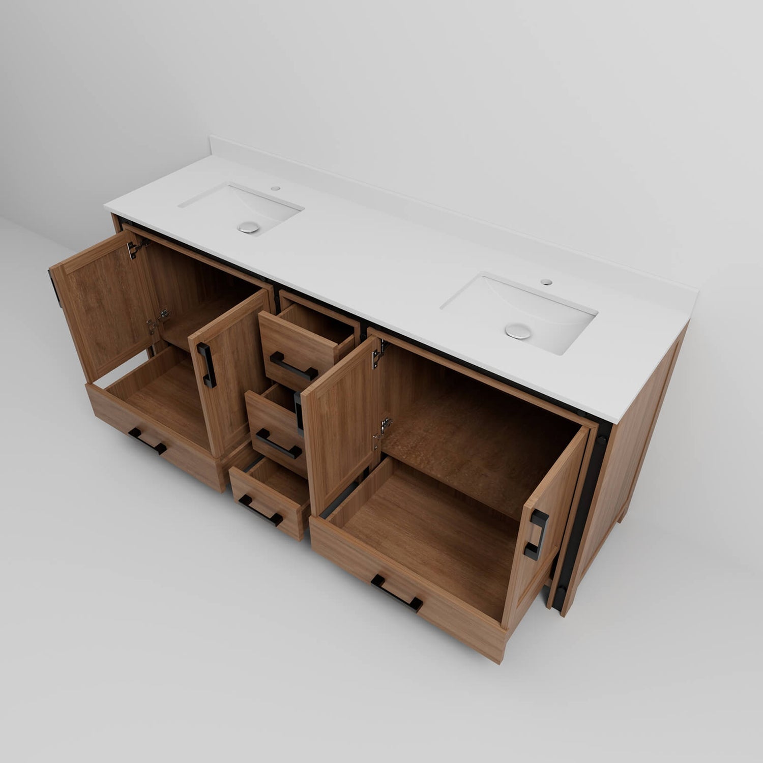 80 inch natural wood vanity with barn style design_ perfect for a cozy bathroom