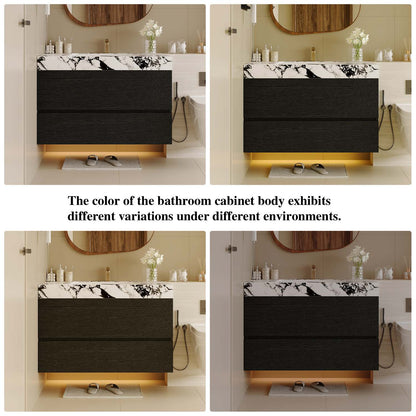 29.9 inch Black Floating Bathroom Vanity Color Variation Across Lighting Conditions