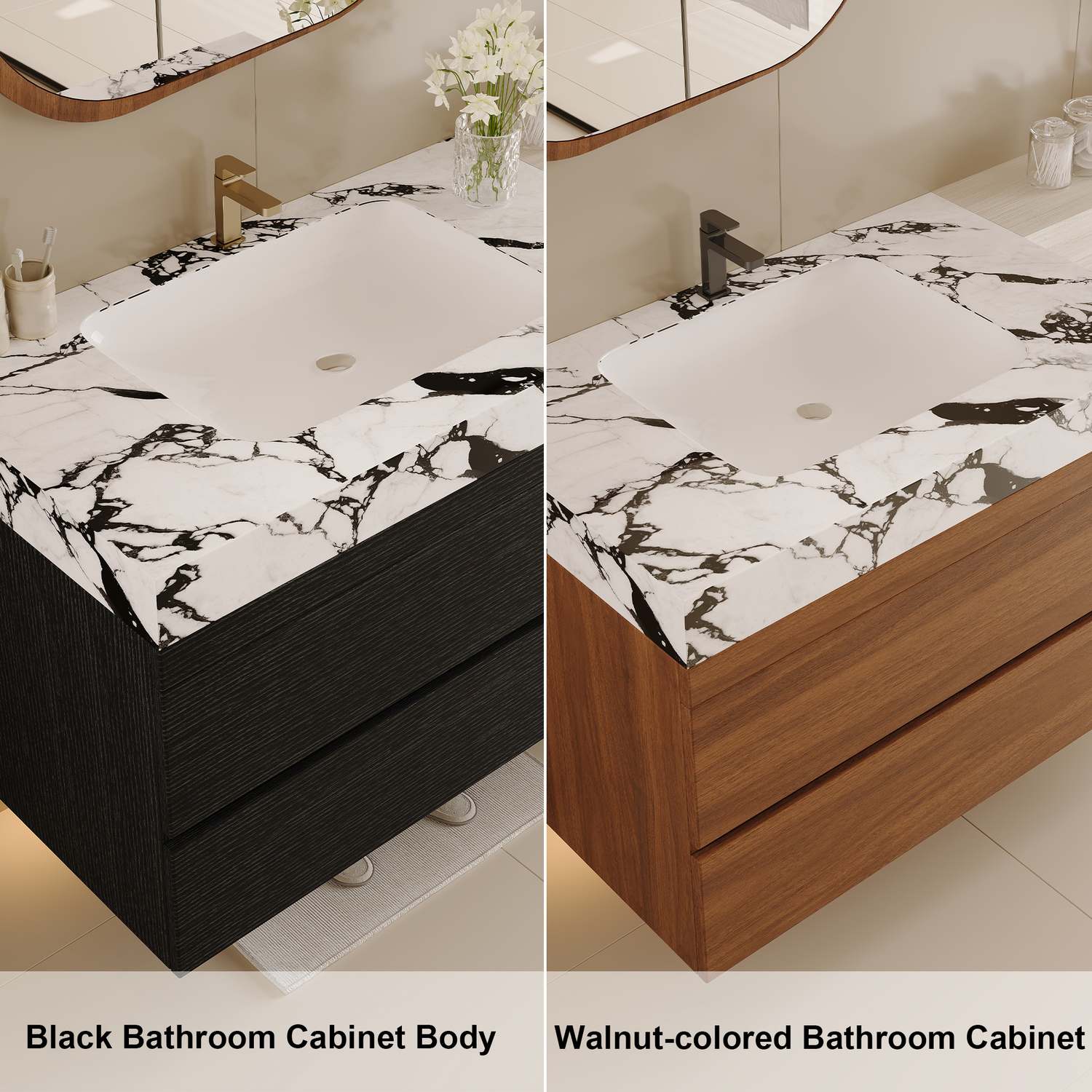 29.9 inch Black Wall Mounted Bathroom Vanity Finish Comparison Side View
