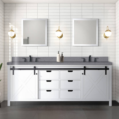 84 IN Sliding Barn Door Bathroom Vanity with Gray Quartz Top