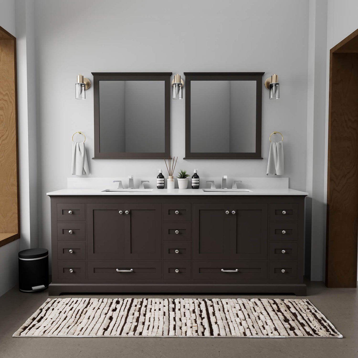 84 inch Black Double Vanity with White Quartz Countertop