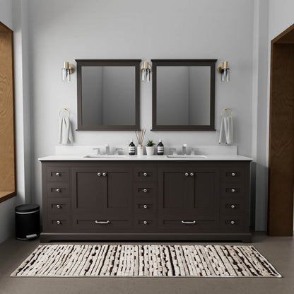 84 inch Black Double Vanity with White Quartz Countertop