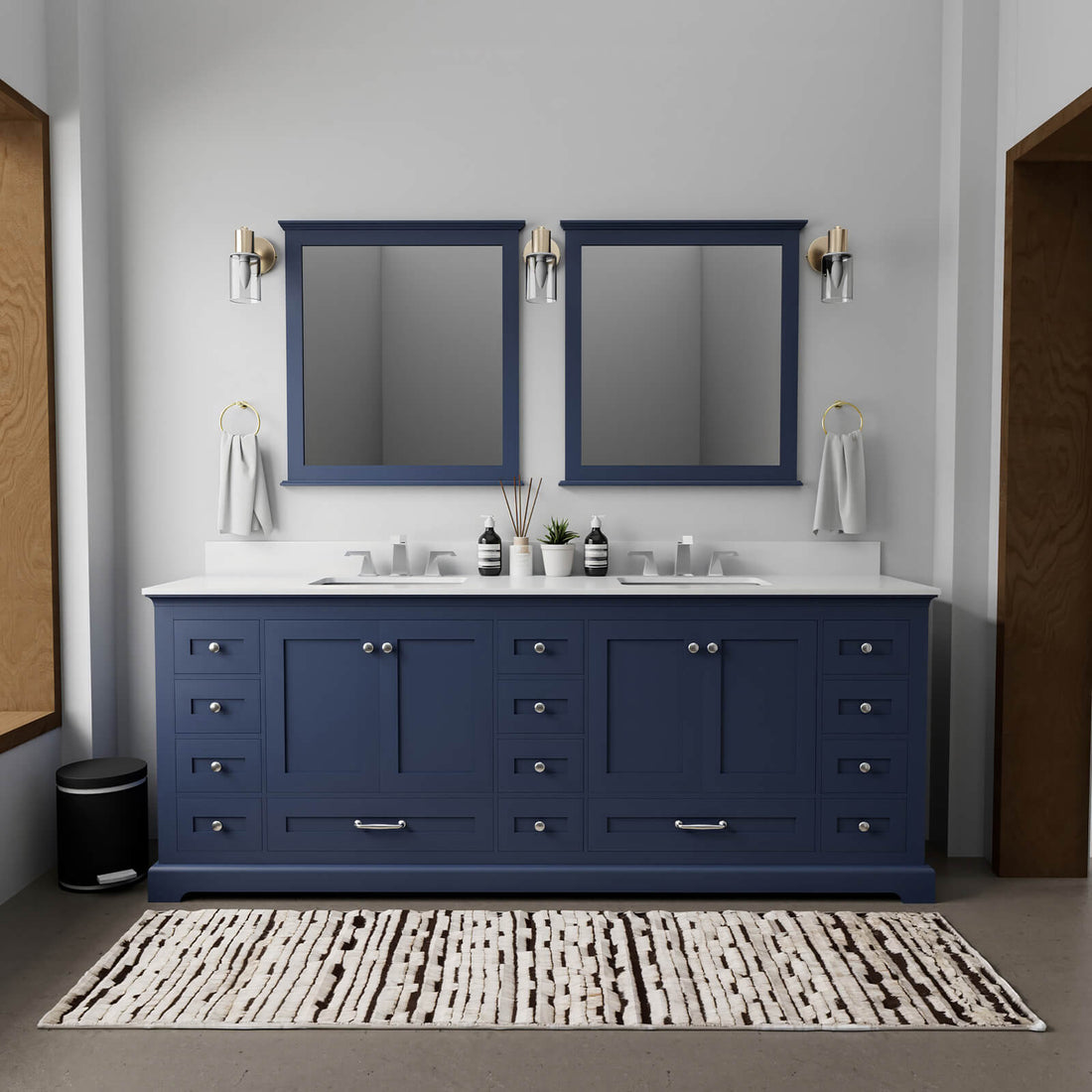 84 inch Blue Double Sink Vanity with Cultured Marble Countertop