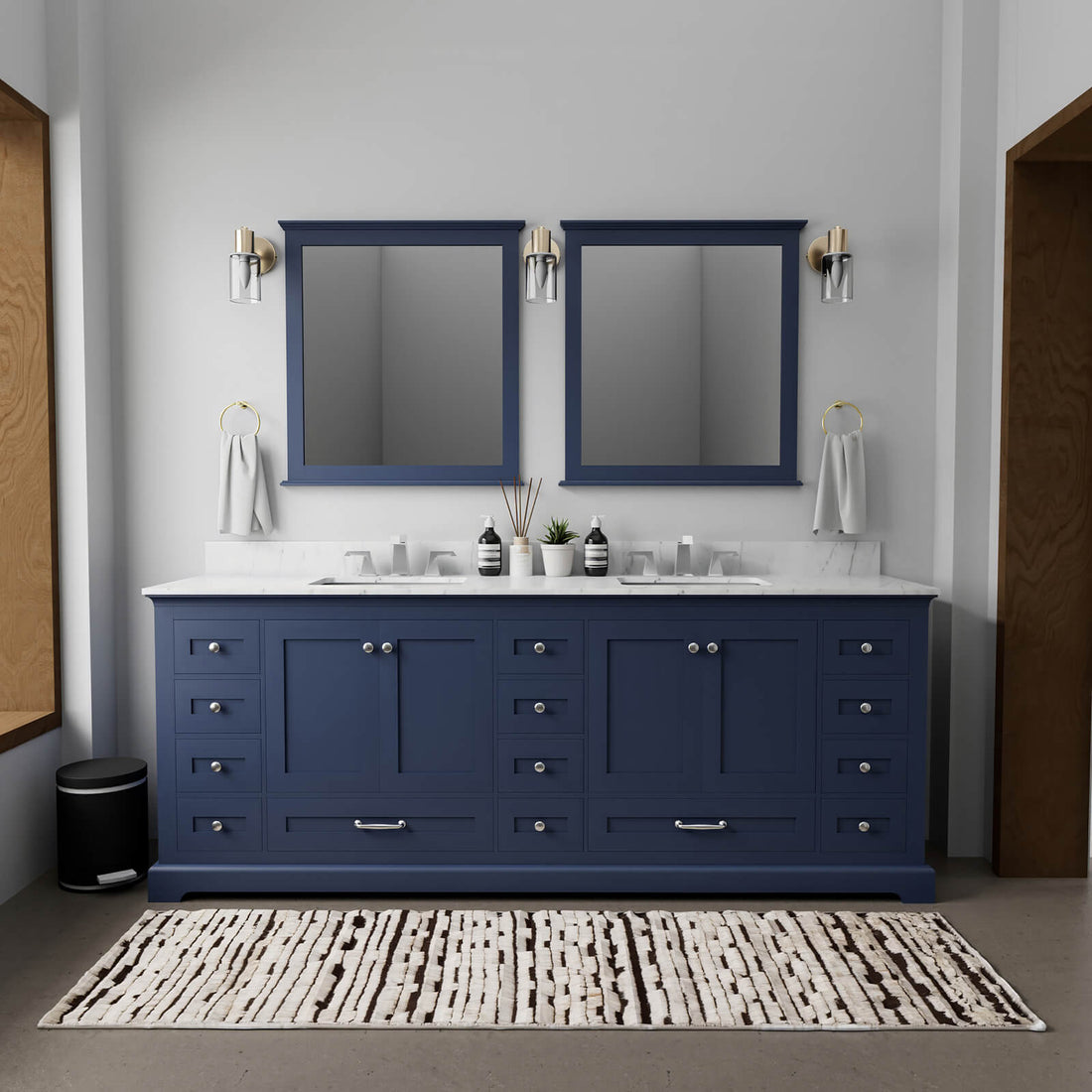 84 inch Blue Double Vanity with Carrara Marble Countertop