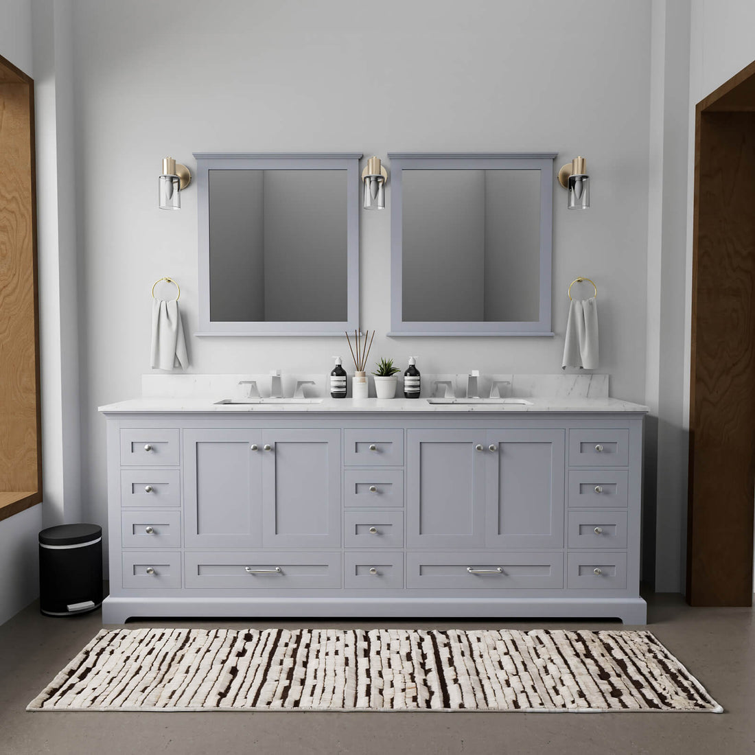 84 inch Gray Double Vanity with Carrara Marble Countertop