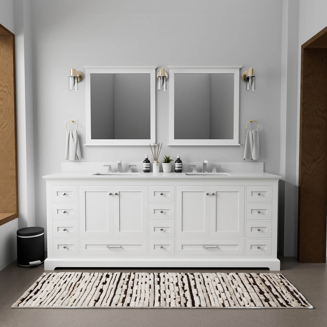 84 inch White Double Vanity with White Quartz Countertop